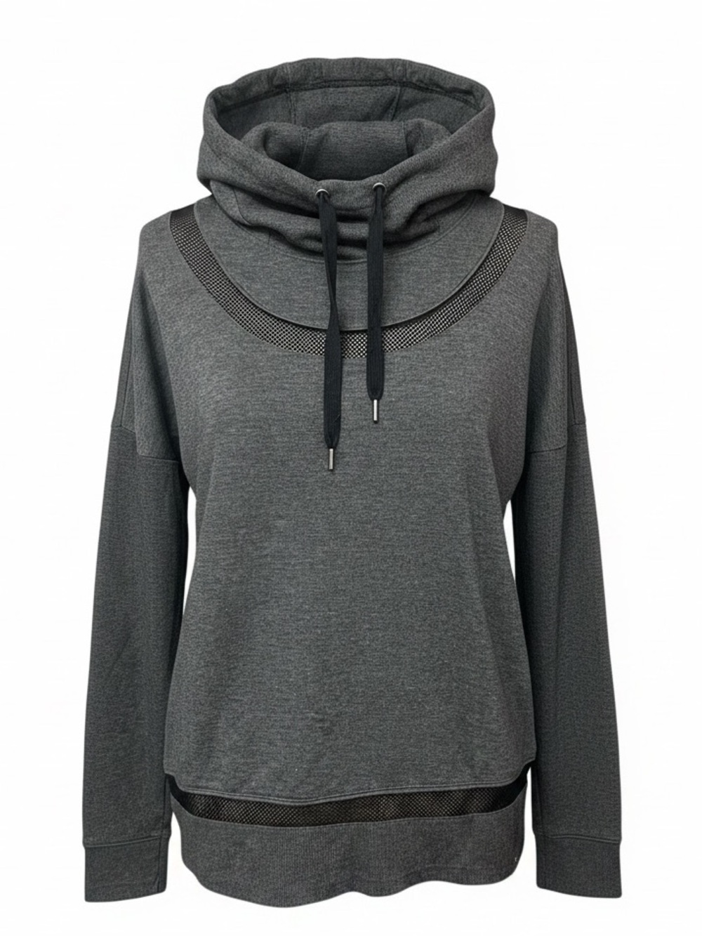 Yogalicious Heathered Gray Mesh Scuba Hoodie Tulip Back Size Large
